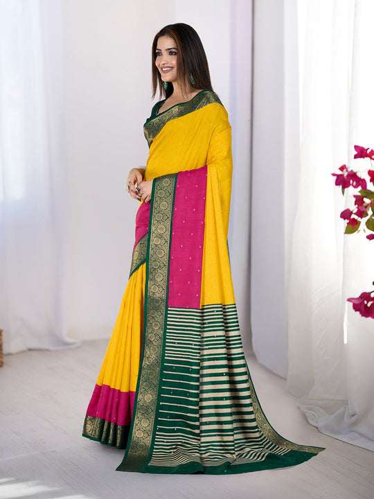 Pure Silk Woven Zari Saree With Jacquard Border And Blouse Piece Pure Silk Woven Zari Saree With Jacquard Border And Blouse Piece