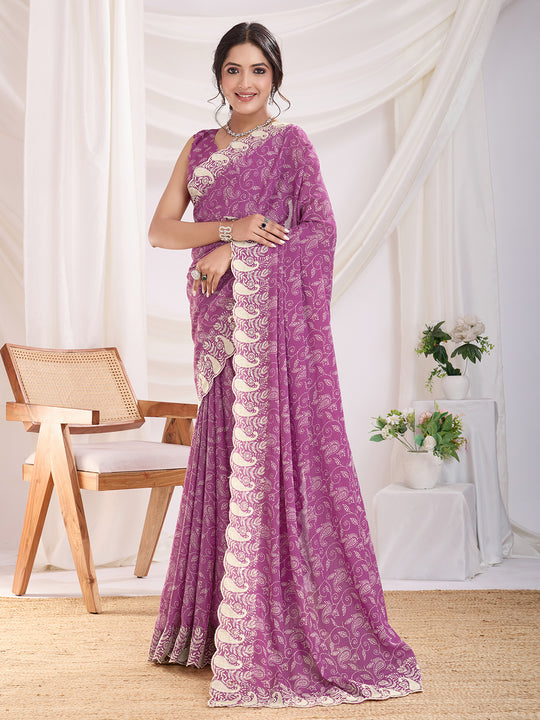 Purple Poly Georgette Festive Wear Saree With Blouse Piece Purple Poly Georgette Festive Wear Saree With Blouse Piece