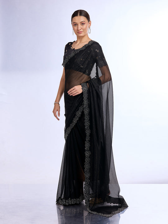 Black Georgette Saree With Blouse Piece Black Georgette Saree With Blouse Piece
