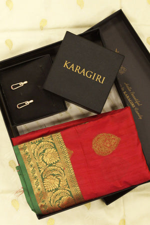 Raksha Bandhan Gift Box - (Set of Deep Pink Zari Banarasi Saree And Earrings)