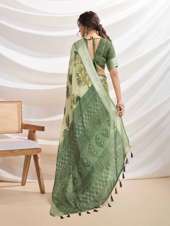 Mintgreen Silk Chiffon Viscose Border Floral Printed Saree Saree With Blouse Piece Mintgreen Silk Chiffon Viscose Border Floral Printed Saree Saree With Blouse Piece