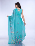 Teal Poly Chiffon Festival Saree With Blouse Piece Teal Poly Chiffon Festival Saree With Blouse Piece