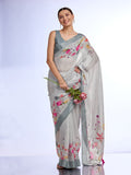 Off White Linen Blend Saree With Blouse Piece Off White Linen Blend Saree With Blouse Piece