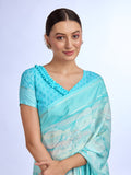Blue Georgette Saree With Blouse Piece Blue Georgette Saree With Blouse Piece