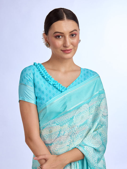 Blue Georgette Saree With Blouse Piece Blue Georgette Saree With Blouse Piece
