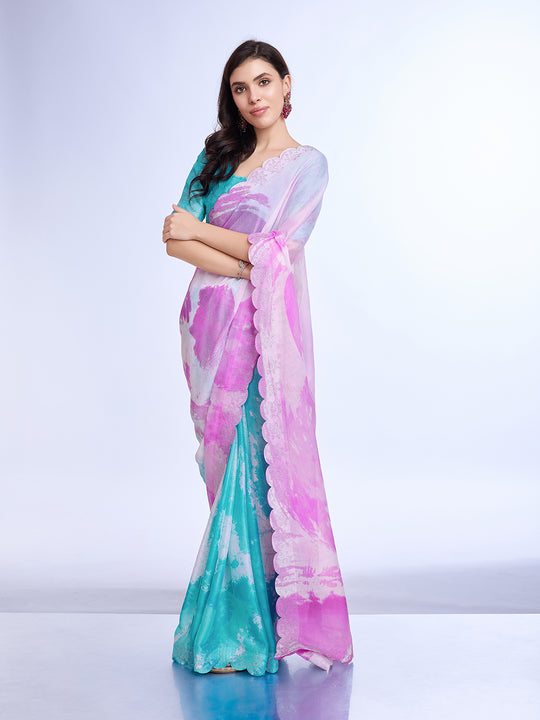 Pink Poly Chiffon Festival Saree With Blouse Piece Pink Poly Chiffon Festival Saree With Blouse Piece