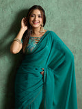 Poly Chiffon Dyed Saree With Heavy Embroidered Blouse Piece Poly Chiffon Dyed Saree With Heavy Embroidered Blouse Piece