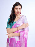 Pink Poly Chiffon Festival Saree With Blouse Piece Pink Poly Chiffon Festival Saree With Blouse Piece