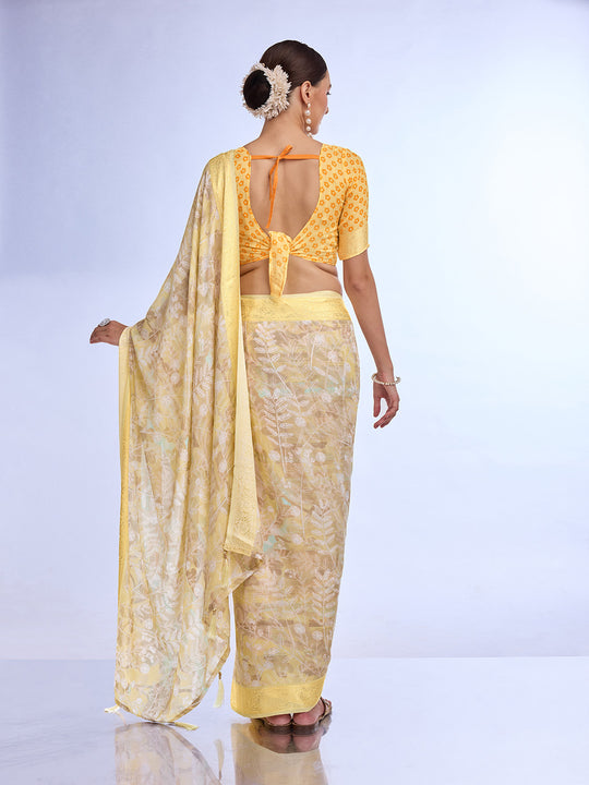 Yellow Georgette Saree With Blouse Piece Yellow Georgette Saree With Blouse Piece
