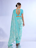 Blue Georgette Saree With Blouse Piece Blue Georgette Saree With Blouse Piece