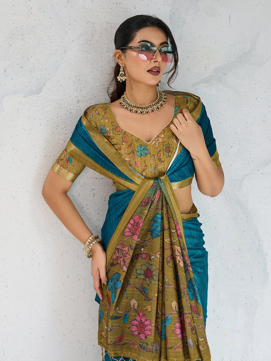 Pure Chiffon Digital Printed Woven Saree With Woven Border And Fancy Tassels Pure Chiffon Digital Printed Woven Saree With Woven Border And Fancy Tassels