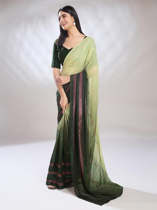 Green Silk Blend Ready To Wear Saree With Blouse Piece Green Silk Blend Ready To Wear Saree With Blouse Piece