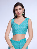 Teal Poly Chiffon Festival Saree With Blouse Piece Teal Poly Chiffon Festival Saree With Blouse Piece