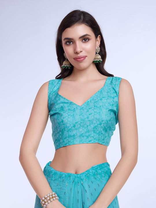 Teal Poly Chiffon Festival Saree With Blouse Piece Teal Poly Chiffon Festival Saree With Blouse Piece