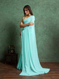 Poly Chiffon Dyed Saree With Heavy Embroidered Blouse Piece Poly Chiffon Dyed Saree With Heavy Embroidered Blouse Piece