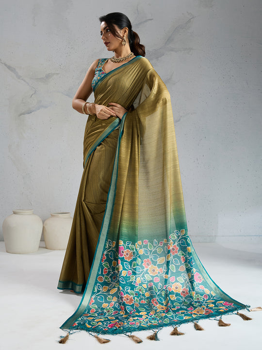 Pure Chiffon Digital Printed Woven Saree With Woven Border And Fancy Tassels Pure Chiffon Digital Printed Woven Saree With Woven Border And Fancy Tassels