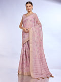 Pink Tissue Linen Blend Saree With Blouse Piece Pink Tissue Linen Blend Saree With Blouse Piece