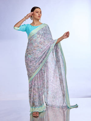 Grey Georgette Saree With Blouse Piece