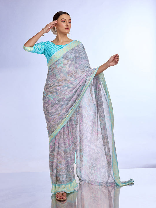 Grey Georgette Saree With Blouse Piece Grey Georgette Saree With Blouse Piece