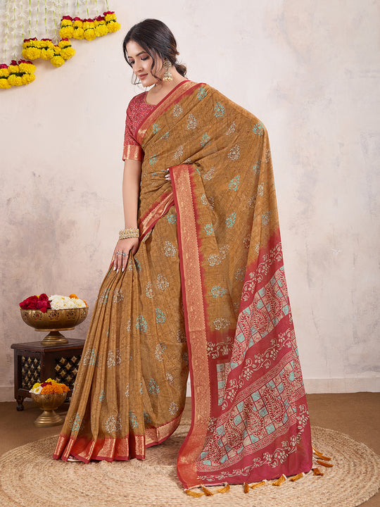 Mustard Yellow Poly Crepe Festive Wear Saree With Blouse Piece Mustard Yellow Poly Crepe Festive Wear Saree With Blouse Piece
