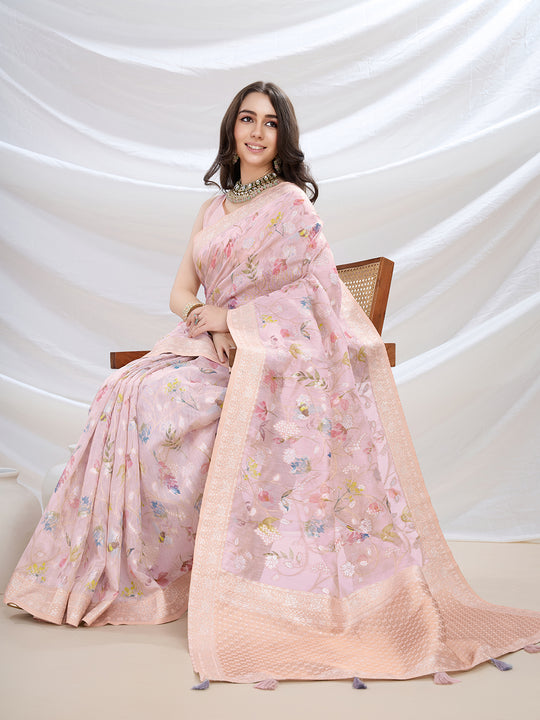 Pink Pure Cotton Festive Wear Saree With Blouse Piece Pink Pure Cotton Festive Wear Saree With Blouse Piece
