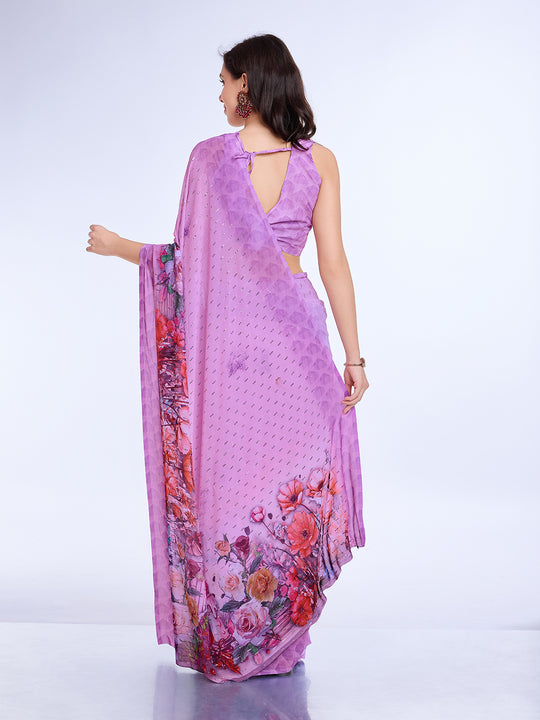 Lavender Poly Chiffon Festival Saree With Blouse Piece Lavender Poly Chiffon Festival Saree With Blouse Piece
