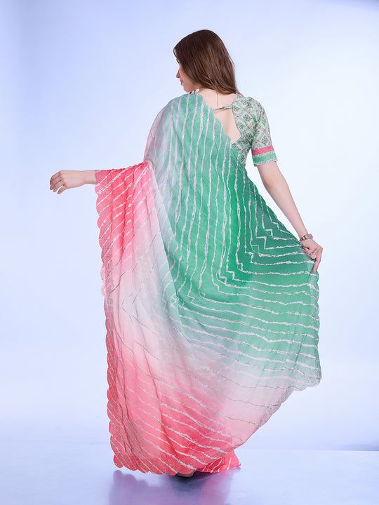 Green Poly Chiffon Festival Saree With Blouse Piece Green Poly Chiffon Festival Saree With Blouse Piece