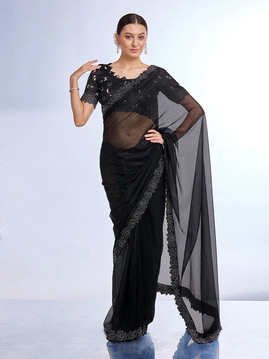 Black Georgette Saree With Blouse Piece Black Georgette Saree With Blouse Piece
