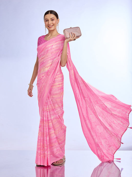 Purple Georgette Saree With Blouse Piece Purple Georgette Saree With Blouse Piece