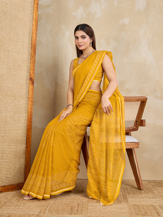 Pure Chiffon Bandhani Printed Saree With Viscose Woven Border And Blouse Piece Pure Chiffon Bandhani Printed Saree With Viscose Woven Border And Blouse Piece
