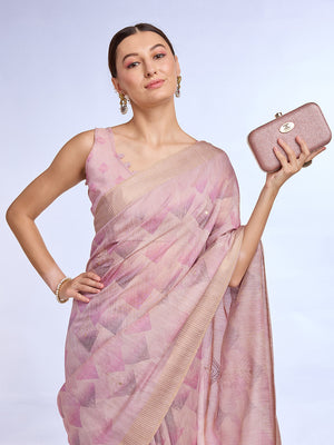 Pink Tissue Linen Blend Saree With Blouse Piece