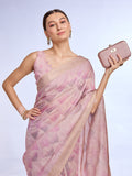 Pink Tissue Linen Blend Saree With Blouse Piece Pink Tissue Linen Blend Saree With Blouse Piece