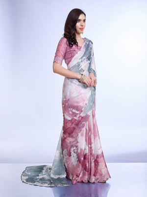 Grey Poly Chiffon Festival Saree With Blouse Piece