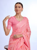 Pink Georgette Saree With Blouse Piece Pink Georgette Saree With Blouse Piece