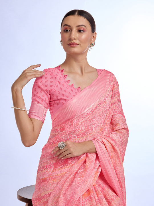 Pink Georgette Saree With Blouse Piece Pink Georgette Saree With Blouse Piece