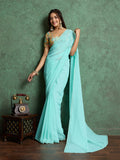 Poly Chiffon Dyed Saree With Heavy Embroidered Blouse Piece Poly Chiffon Dyed Saree With Heavy Embroidered Blouse Piece