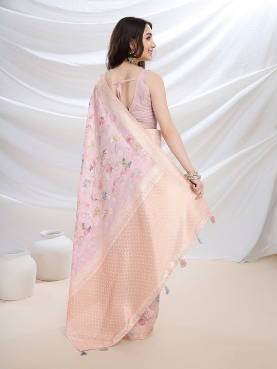 Pink Pure Cotton Festive Wear Saree With Blouse Piece Pink Pure Cotton Festive Wear Saree With Blouse Piece