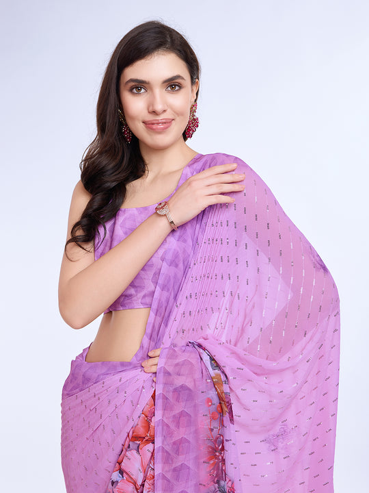 Lavender Poly Chiffon Festival Saree With Blouse Piece Lavender Poly Chiffon Festival Saree With Blouse Piece