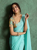Poly Chiffon Dyed Saree With Heavy Embroidered Blouse Piece Poly Chiffon Dyed Saree With Heavy Embroidered Blouse Piece