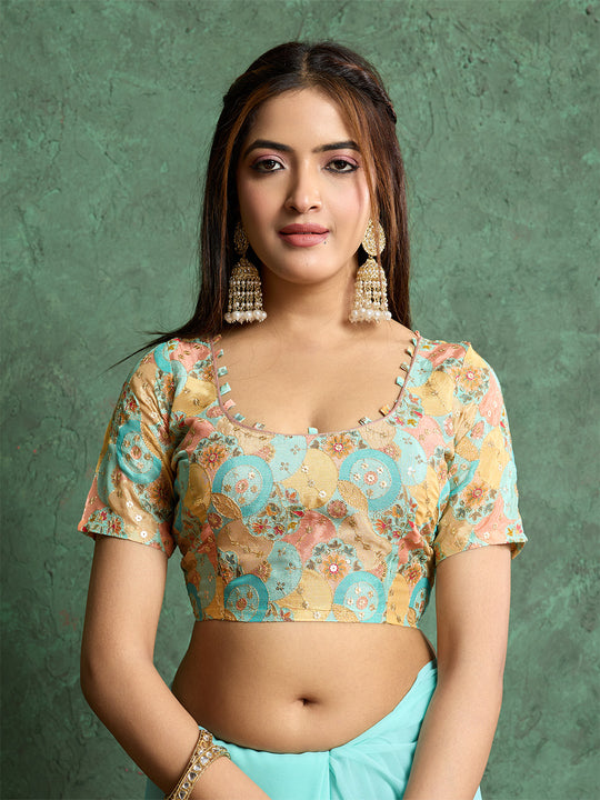 Poly Chiffon Dyed Saree With Heavy Embroidered Blouse Piece Poly Chiffon Dyed Saree With Heavy Embroidered Blouse Piece