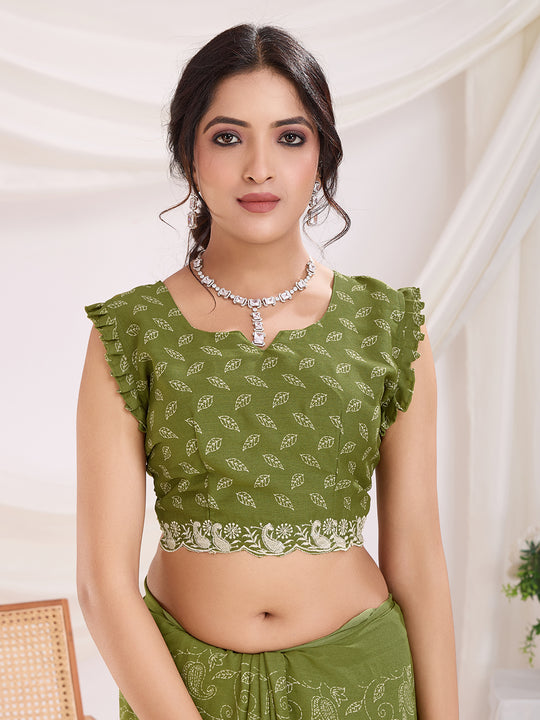 Olive Poly Georgette Festive Wear Saree With Blouse Piece Olive Poly Georgette Festive Wear Saree With Blouse Piece