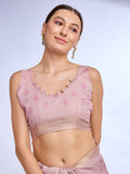 Pink Tissue Linen Blend Saree With Blouse Piece Pink Tissue Linen Blend Saree With Blouse Piece
