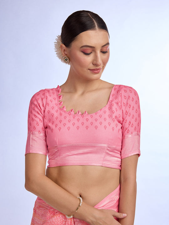 Pink Georgette Saree With Blouse Piece Pink Georgette Saree With Blouse Piece