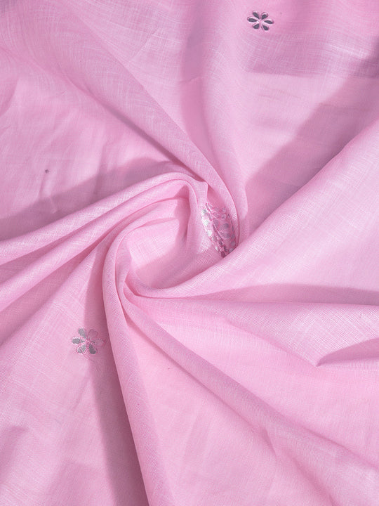Pink Linen Blend Saree With Blouse Piece Pink Linen Blend Saree With Blouse Piece