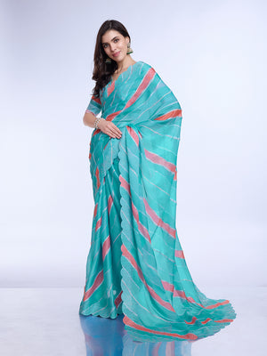 Blue Poly Chiffon Festival Saree With Blouse Piece