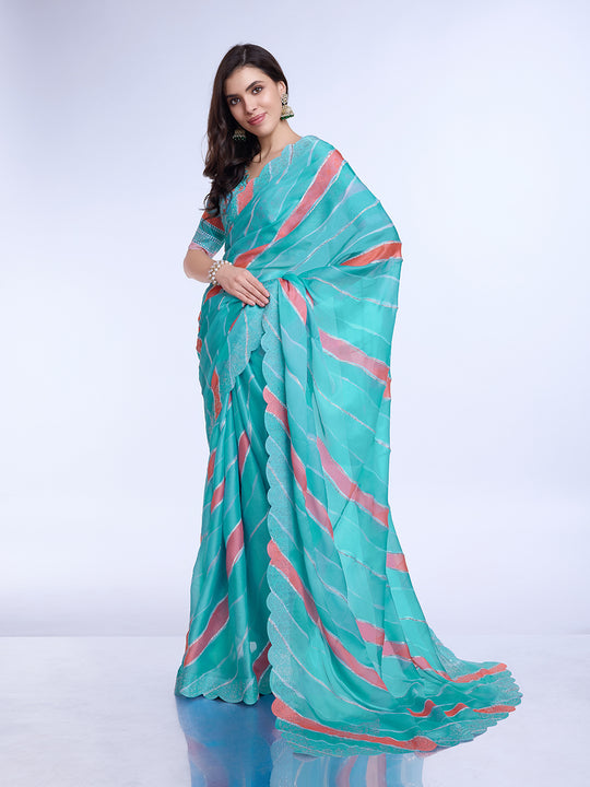 Blue Poly Chiffon Festival Saree With Blouse Piece Blue Poly Chiffon Festival Saree With Blouse Piece