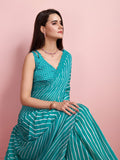 Teal Chiffon Festive Saree With Blouse Piece Teal Chiffon Festive Saree With Blouse Piece
