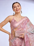 Light Pink Georgette Saree With Blouse Piece Light Pink Georgette Saree With Blouse Piece