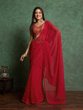 Poly Chiffon Dyed Saree With Heavy Embroidered Blouse Piece Poly Chiffon Dyed Saree With Heavy Embroidered Blouse Piece