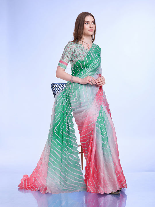 Green Poly Chiffon Festival Saree With Blouse Piece Green Poly Chiffon Festival Saree With Blouse Piece